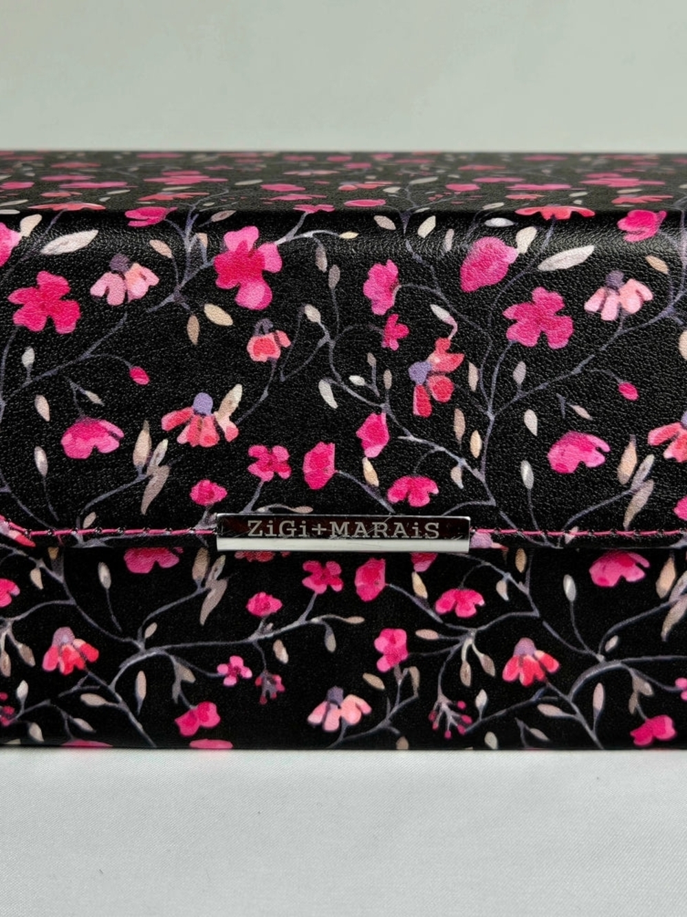 Women's Black Floral Wallet - Pink Accent